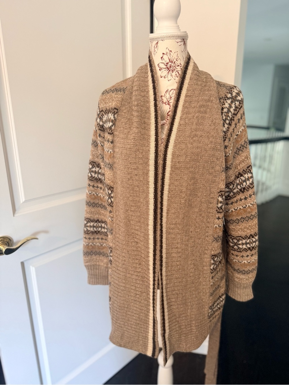 Orvis Women's Shawl Collar Cardigan in Tan and Cream